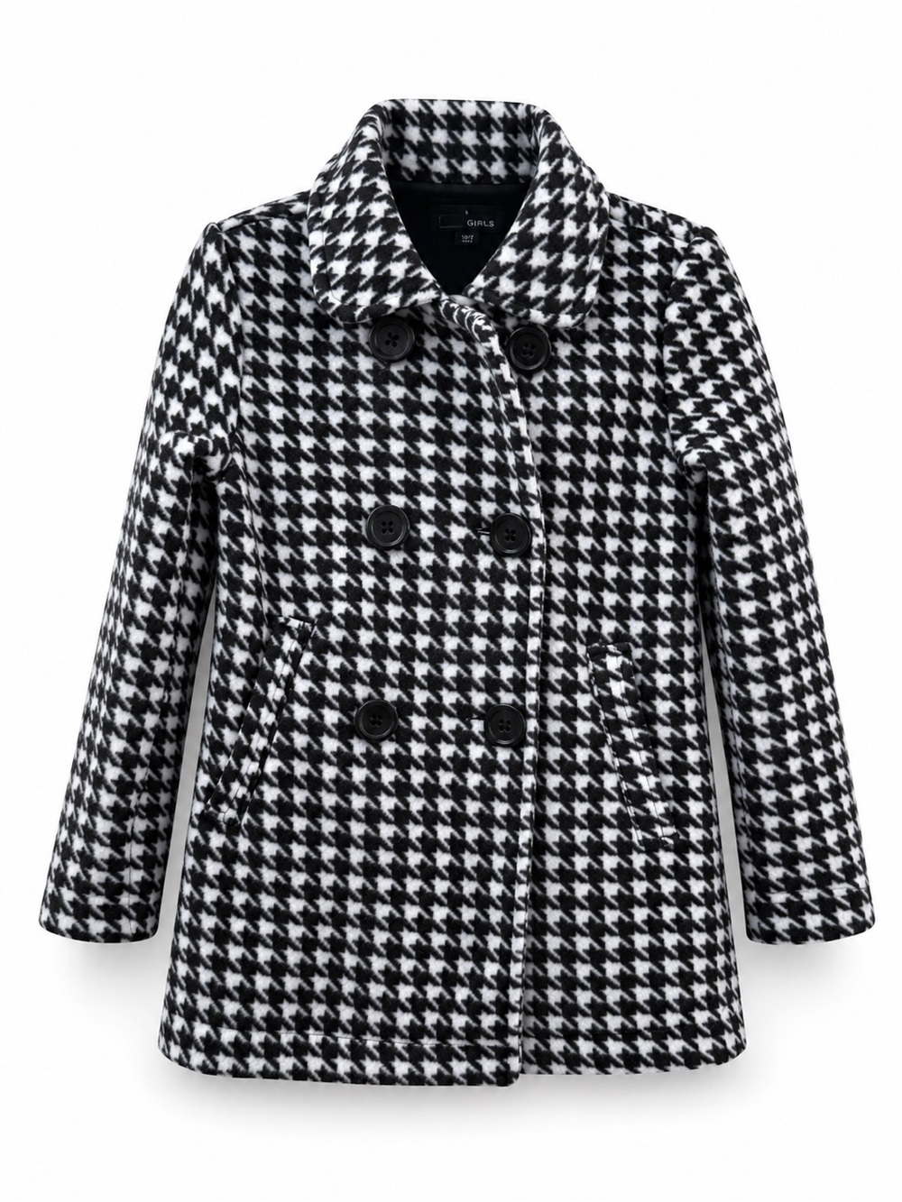 Girls Houndstooth Pea Coat Black White Double Breasted Winter Jacket Size 4T